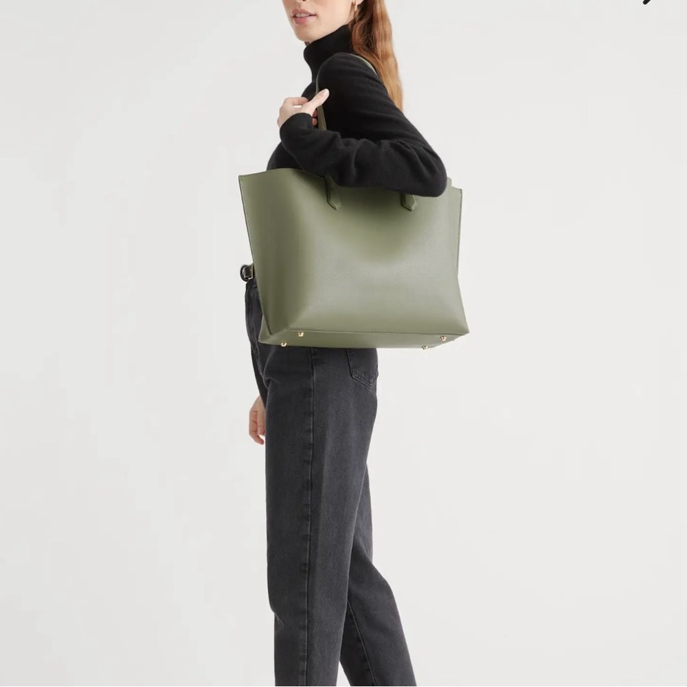 Quince Italian Leather Triple Compartment Shopper Tote | Olive Green - Picture 3 of 16